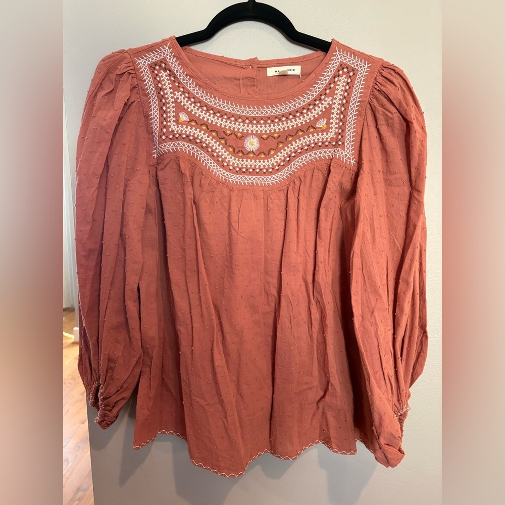 Max Studio Terracotta Embroidered Blouse